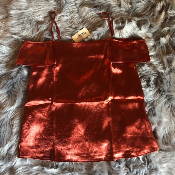 NWT Burnt Orange Shiny Off the Shoulder Tank - Picture 3 of 3